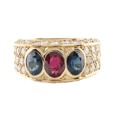 1.36ct Sapphire, Ruby and Diamond Ring