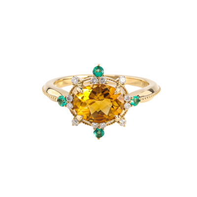 1.52ct Citrine, Emerald and Diamond Ring