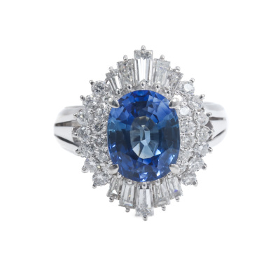 2.18ct Blue Sapphire and Diamond Ring