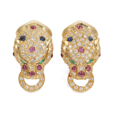 Ruby, Sapphire, Emerald Diamond Earrings