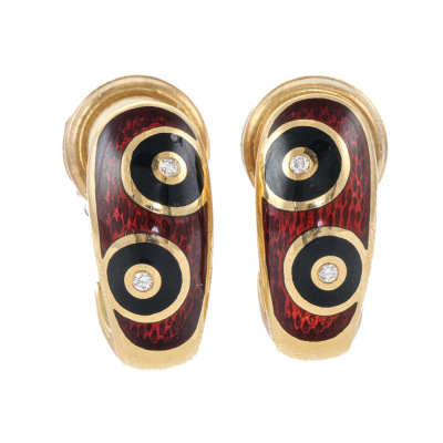 Faberge Diamond Enamel Earrings