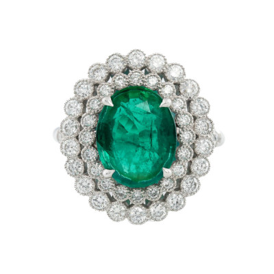 4.06ct Zambian Emerald & Diamond Ring GSL