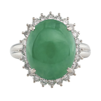 6.58ct Natural Jade and Diamond Ring