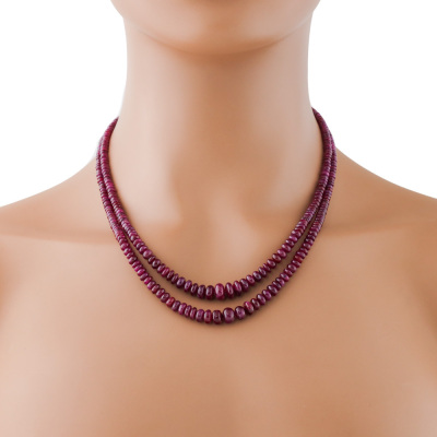 Ruby Bead Necklace with Diamond Set Clasp