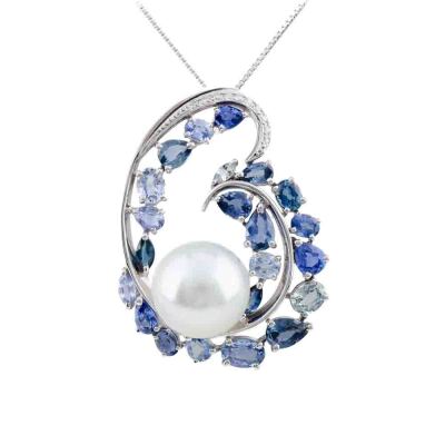 13.3mm Pearl, Sapphire and Diamond Pendant