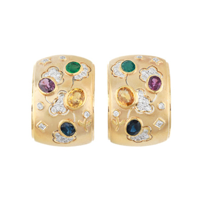 Emerald, Sapphire, Ruby and Diamond Earrings
