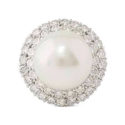 15.4mm South Sea Pearl and Diamond Ring