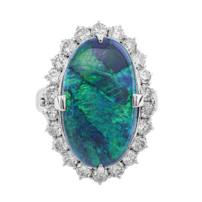 9.46ct Black Opal and Diamond Ring