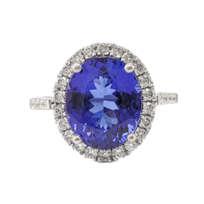 5.38ct Tanzanite and Diamond Halo Ring