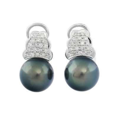 11.8mm Tahitian Pearl and Diamond Earrings