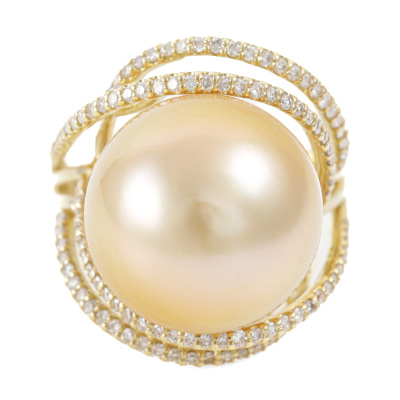 15.4mm Golden South Sea Pearl & Diamond Ring