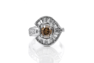 2.11ct Cognac & White Diamond Platinum Ring