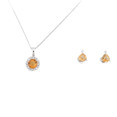 Citrine and Diamond Pendant & Earrings Set