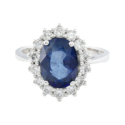 2..00ct Blue Sapphire and Diamond Ring