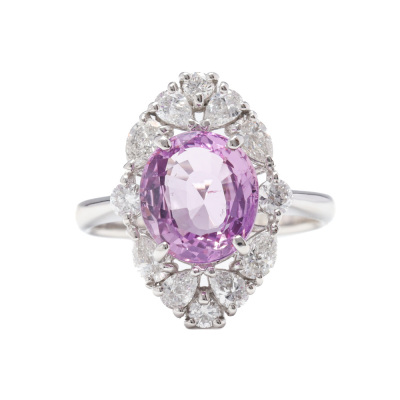 3.28ct Unheated Pink Sapphire & Diamond Ring