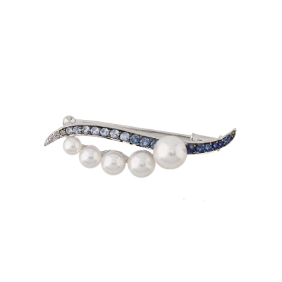 Akoya Pearl, Sapphire & Diamond Brooch
