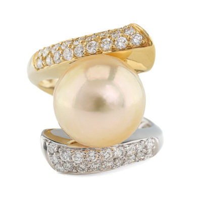 12mm Golden South Sea Pearl & Diamond Ring