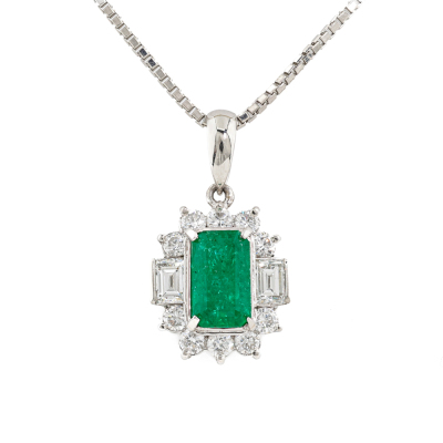 0.99ct Emerald and Diamond Pendant
