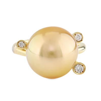 12.7mm Golden South Sea Pearl & Diamond Ring