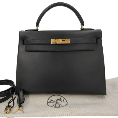Hermes Vintage Kelly 32 Box Calf Black