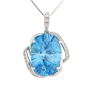 14.54ct Blue Topaz & 0.37ct Diamond Pendant