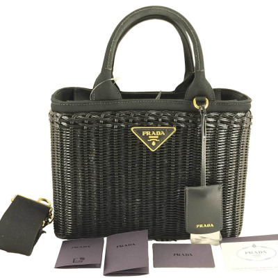 Prada Wicker & Linen Tote Bag