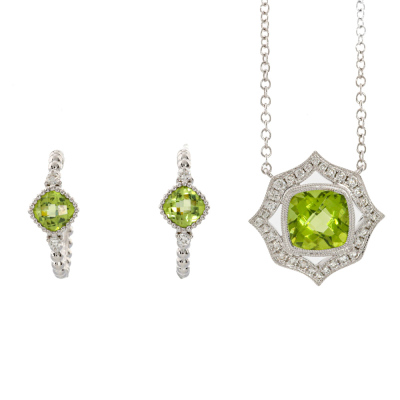 Peridot & Diamond Pendant & Earrings Set