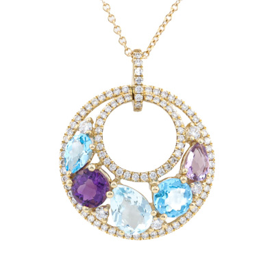 Multi Colour Gemstone & Diamond Pendant