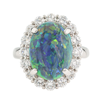 7.06ct Black Opal & Diamond Ring GIA