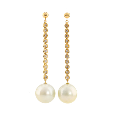 13.4-13.1mm South Sea Pearl & Diamond Earrings