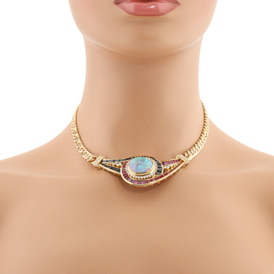 6.60ct Opal, Ruby, Sapphire & Diamond Necklace