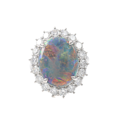 6.32ct Black Opal and 2.05ct Diamond Ring