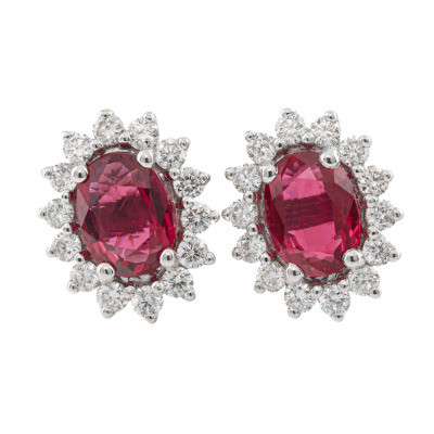 2.00ct Thai Ruby & Diamond Earrings GSL
