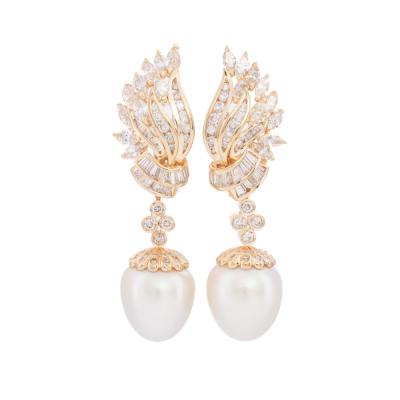 14.2-14mm SS Pearl & 3.00ct Diamond Earrings