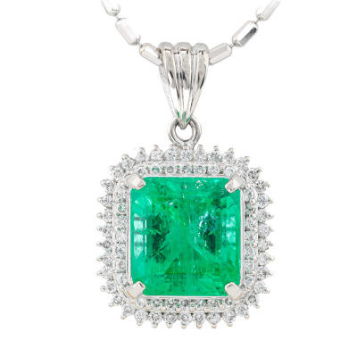 6.22ct Colombian Emerald & Diamond Pendant GIA
