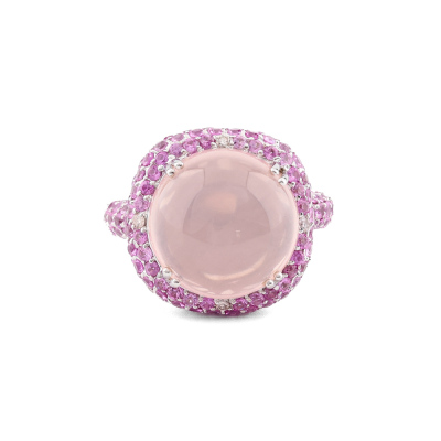 13.02ct Rose Quartz, 3.02ct Pink Sapphire Ring