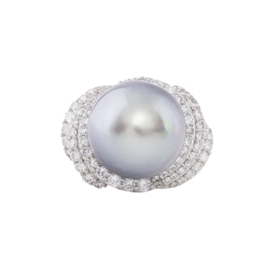 15.2mm Tahitian Pearl & 1.47ct Diamond Ring