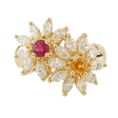 0.62ct Ruby, Sapphire & Diamond Ring