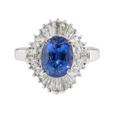 3.02ct Blue Sapphire & Diamond Platinum Ring