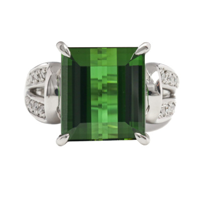 8.72ct Green Tourmaline & Diamond Platinum Ring