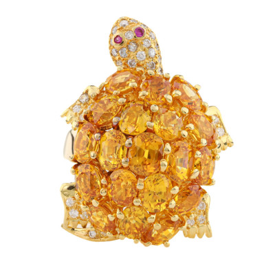 7.50ct Yellow Sapphire, Ruby & Diamond Ring