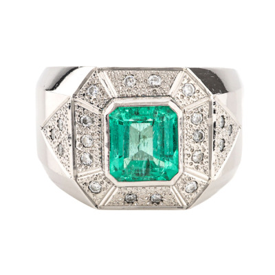 2.43ct Emerald and Diamond Mens Ring