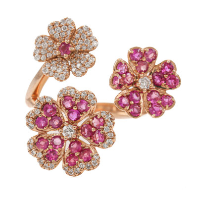 Pink Sapphire & Diamond Flora Ring 18ct Gold