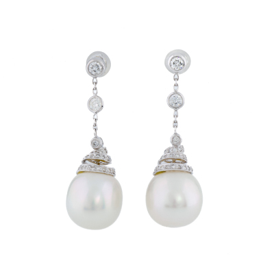 12.5-12.7mm South Sea Pearl & Diamond Earrings