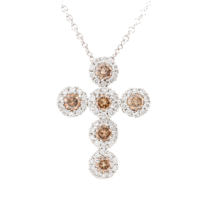 0.98ct Cognac & White Diamond Cross Pendant