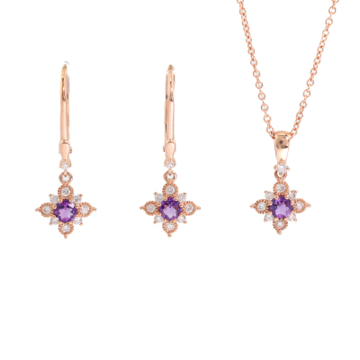 Amethyst & Diamond Pendant & Earring Set
