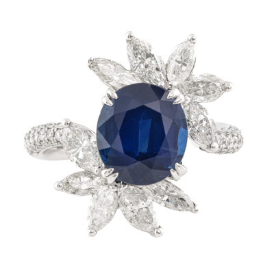 3.41ct Blue Sapphire & 1.69ct Diamond Ring