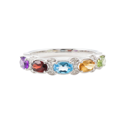 Multi Colour Gemstone and Diamond Ring