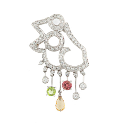 Tourmaline, Citrine & Diamond Brooch