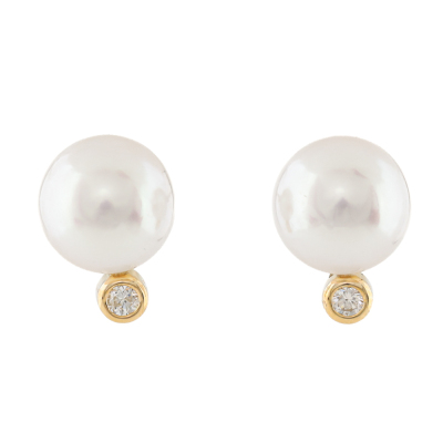 8.5mm Akoya Pearl & Diamond Earrings